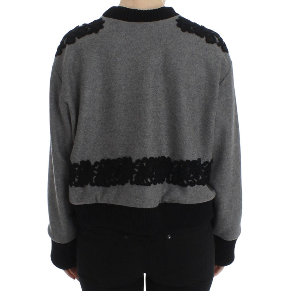 Dolce & Gabbana Eleganter grauer Pullover mit Spitze aus Kaschmirmischung