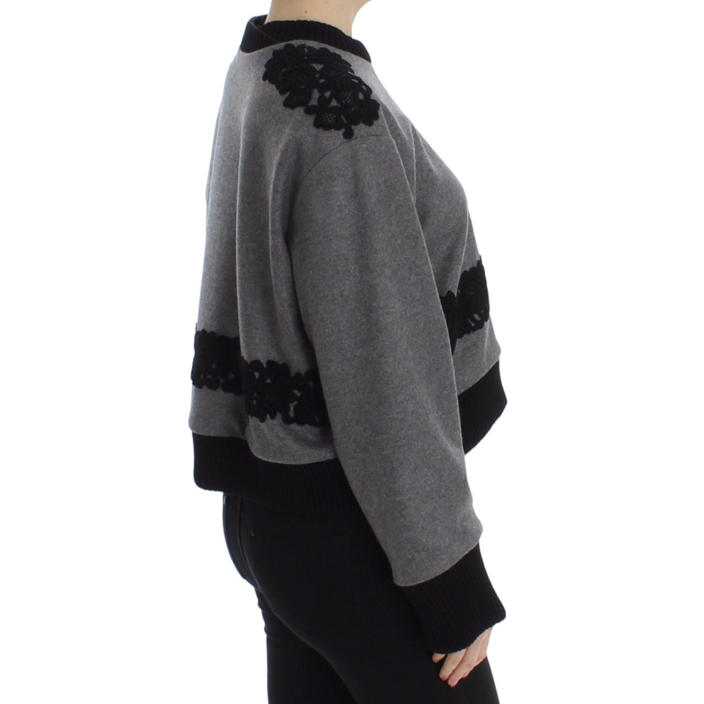 Dolce & Gabbana Eleganter grauer Pullover mit Spitze aus Kaschmirmischung