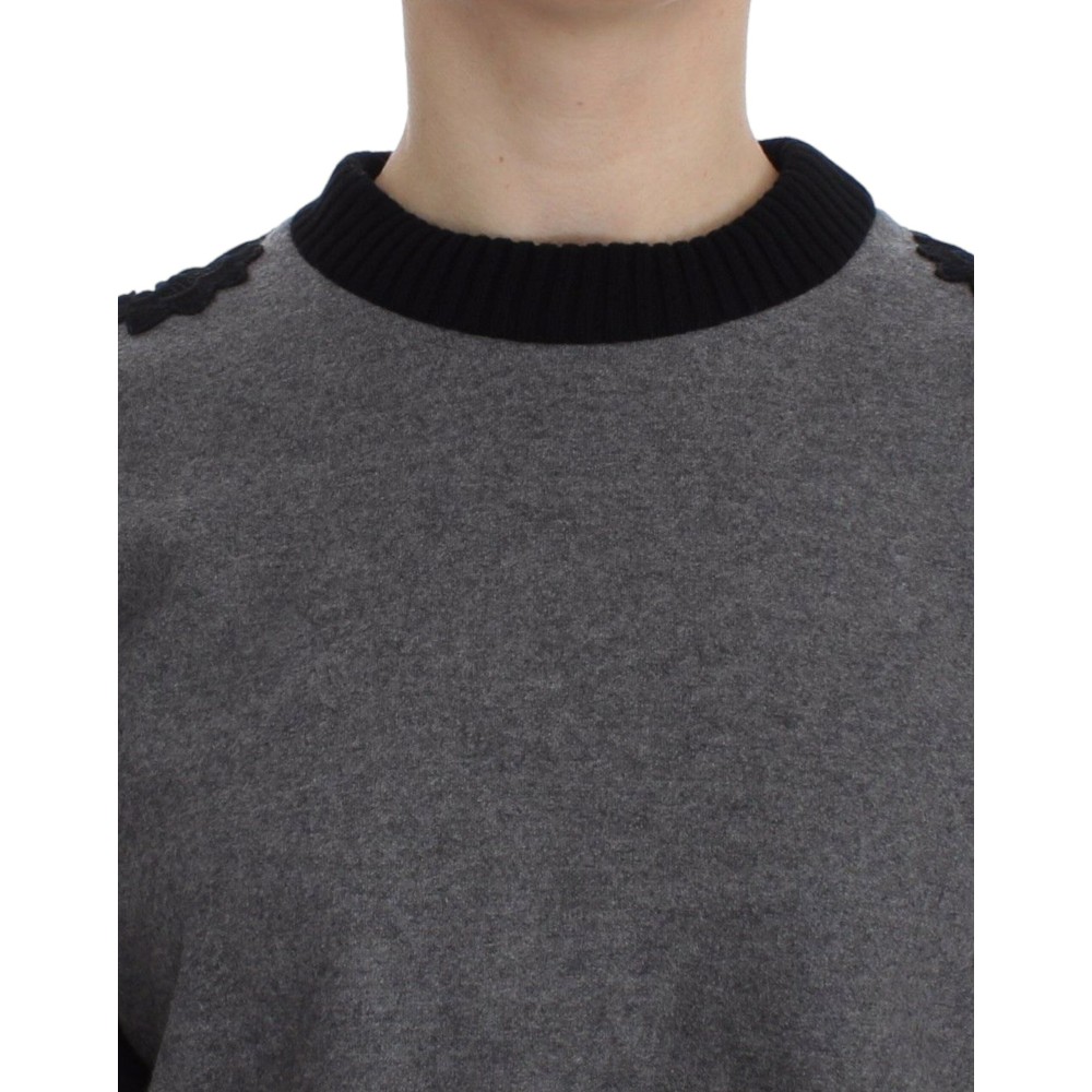 Dolce & Gabbana Eleganter grauer Pullover mit Spitze aus Kaschmirmischung