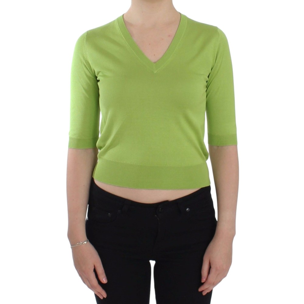 Dolce & Gabbana Smaragdgrüner Pullover mit V-Ausschnitt aus Wolle