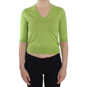 Dolce & Gabbana Smaragdgrüner Pullover mit V-Ausschnitt aus Wolle