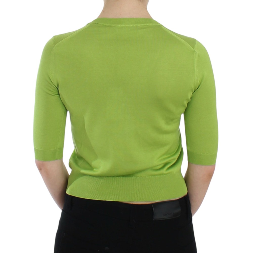 Dolce & Gabbana Smaragdgrüner Pullover mit V-Ausschnitt aus Wolle