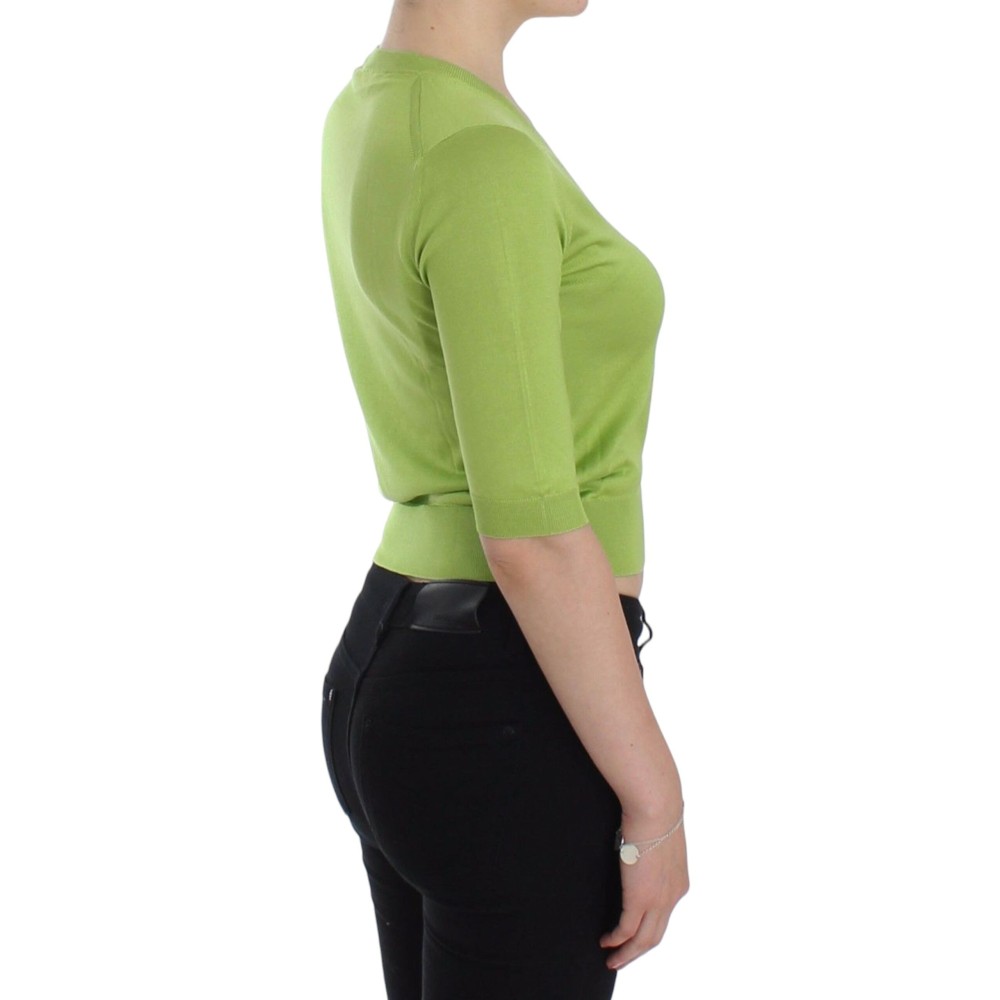 Dolce & Gabbana Smaragdgrüner Pullover mit V-Ausschnitt aus Wolle