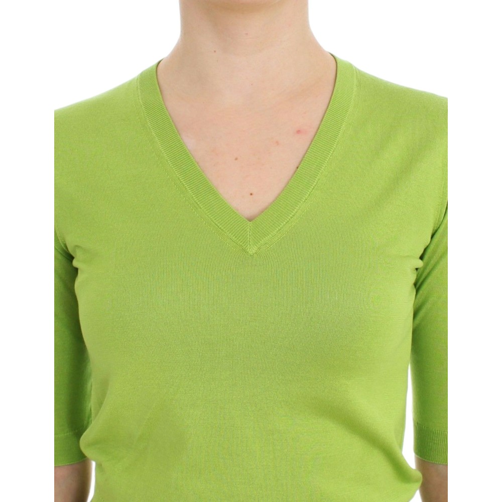 Dolce & Gabbana Smaragdgrüner Pullover mit V-Ausschnitt aus Wolle