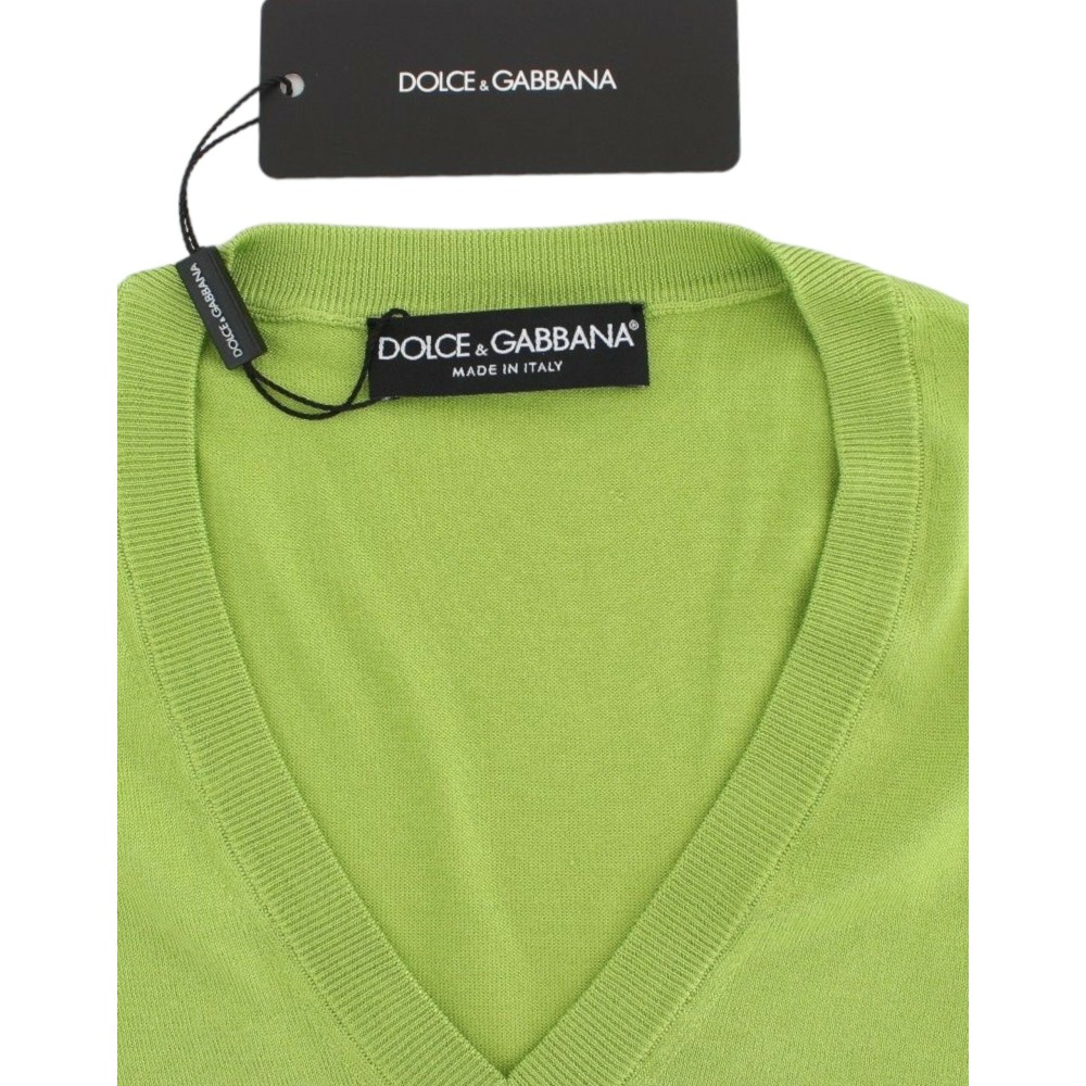 Dolce & Gabbana Smaragdgrüner Pullover mit V-Ausschnitt aus Wolle