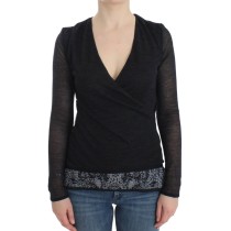 Ermanno Scervino Schwarzer Pullover mit tiefem V-Ausschnitt aus einer Wollmischung