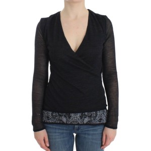 Ermanno Scervino Schwarzer Pullover mit tiefem V-Ausschnitt aus einer Wollmischung