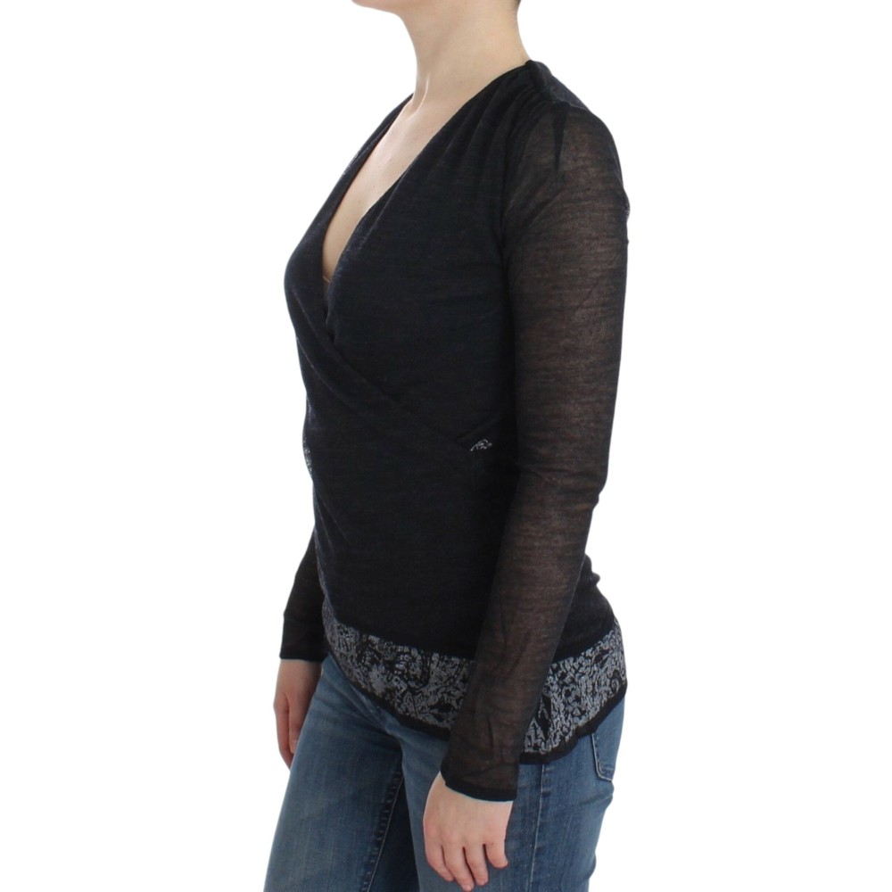 Ermanno Scervino Schwarzer Pullover mit tiefem V-Ausschnitt aus einer Wollmischung