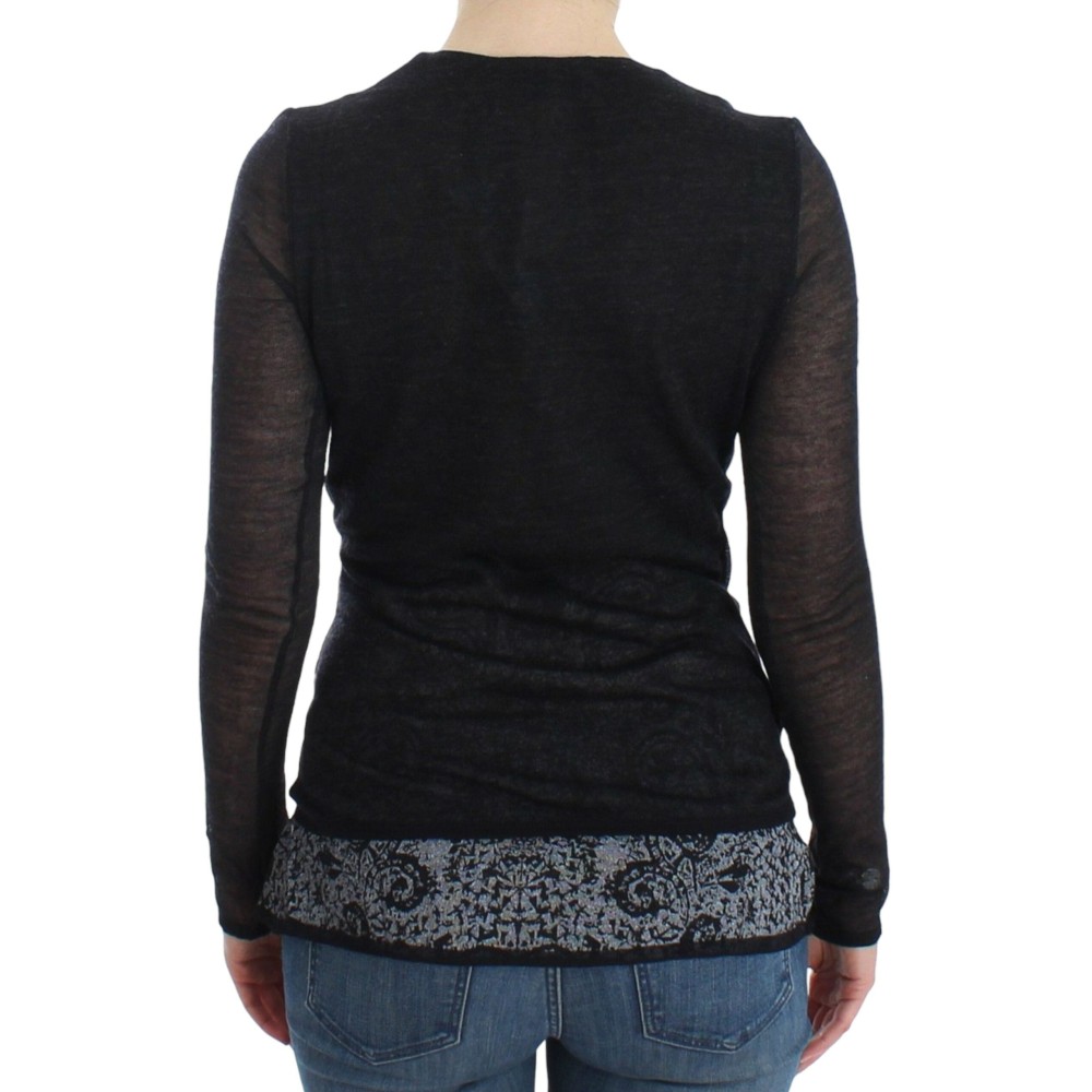 Ermanno Scervino Schwarzer Pullover mit tiefem V-Ausschnitt aus einer Wollmischung