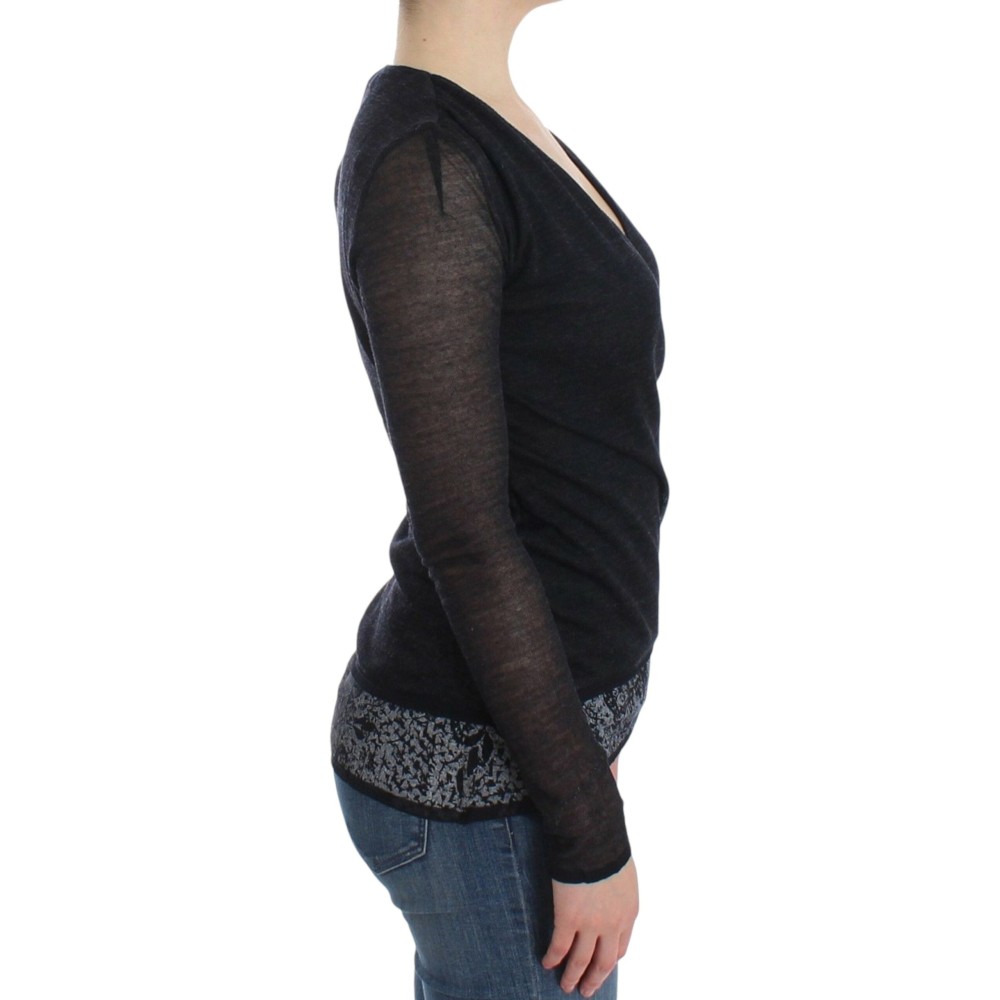 Ermanno Scervino Schwarzer Pullover mit tiefem V-Ausschnitt aus einer Wollmischung