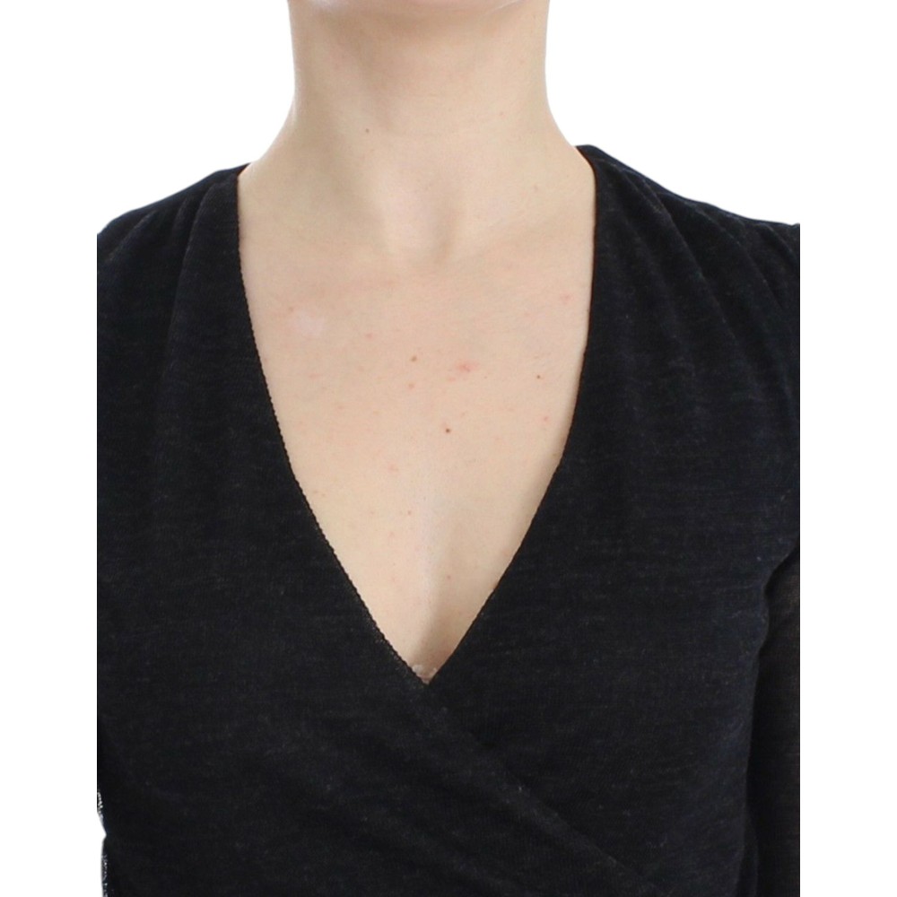 Ermanno Scervino Schwarzer Pullover mit tiefem V-Ausschnitt aus einer Wollmischung