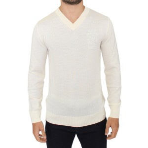 Ermanno Scervino Off-White Pullover mit V-Ausschnitt aus Wollmischung