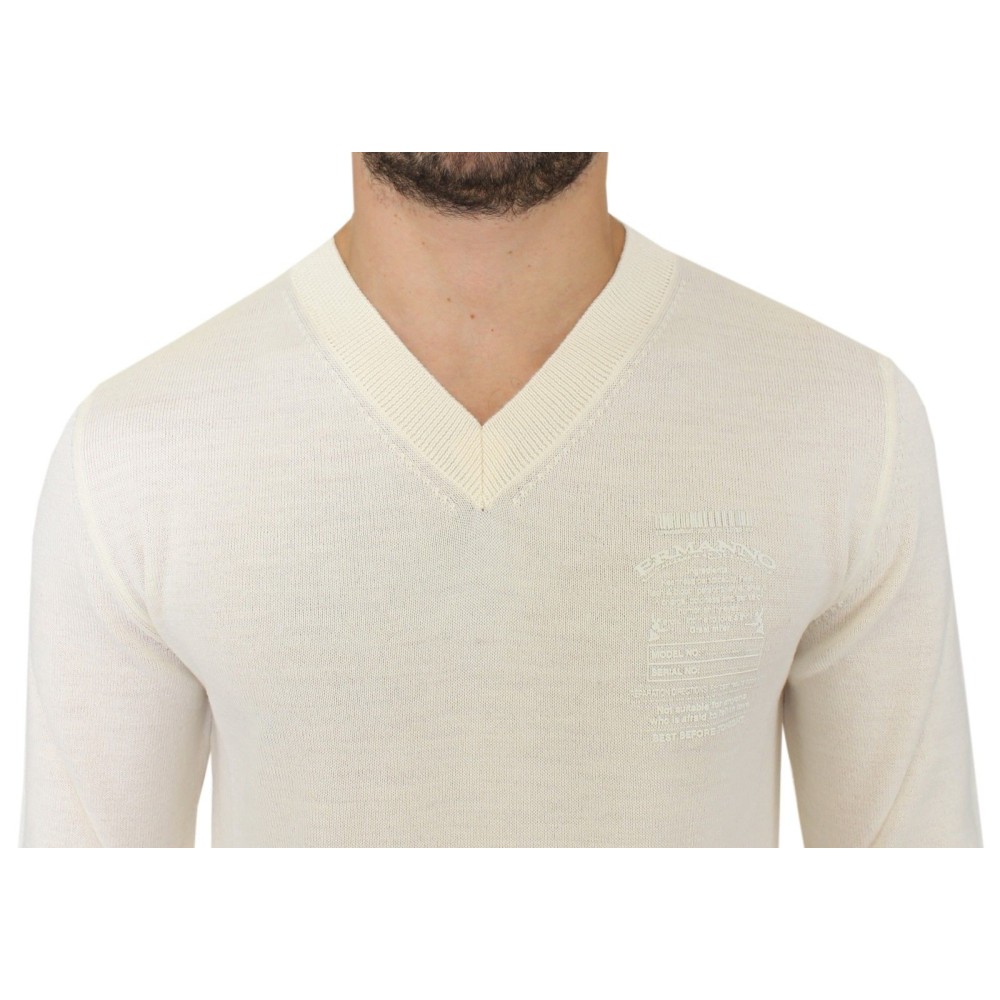 Ermanno Scervino Off-White Pullover mit V-Ausschnitt aus Wollmischung