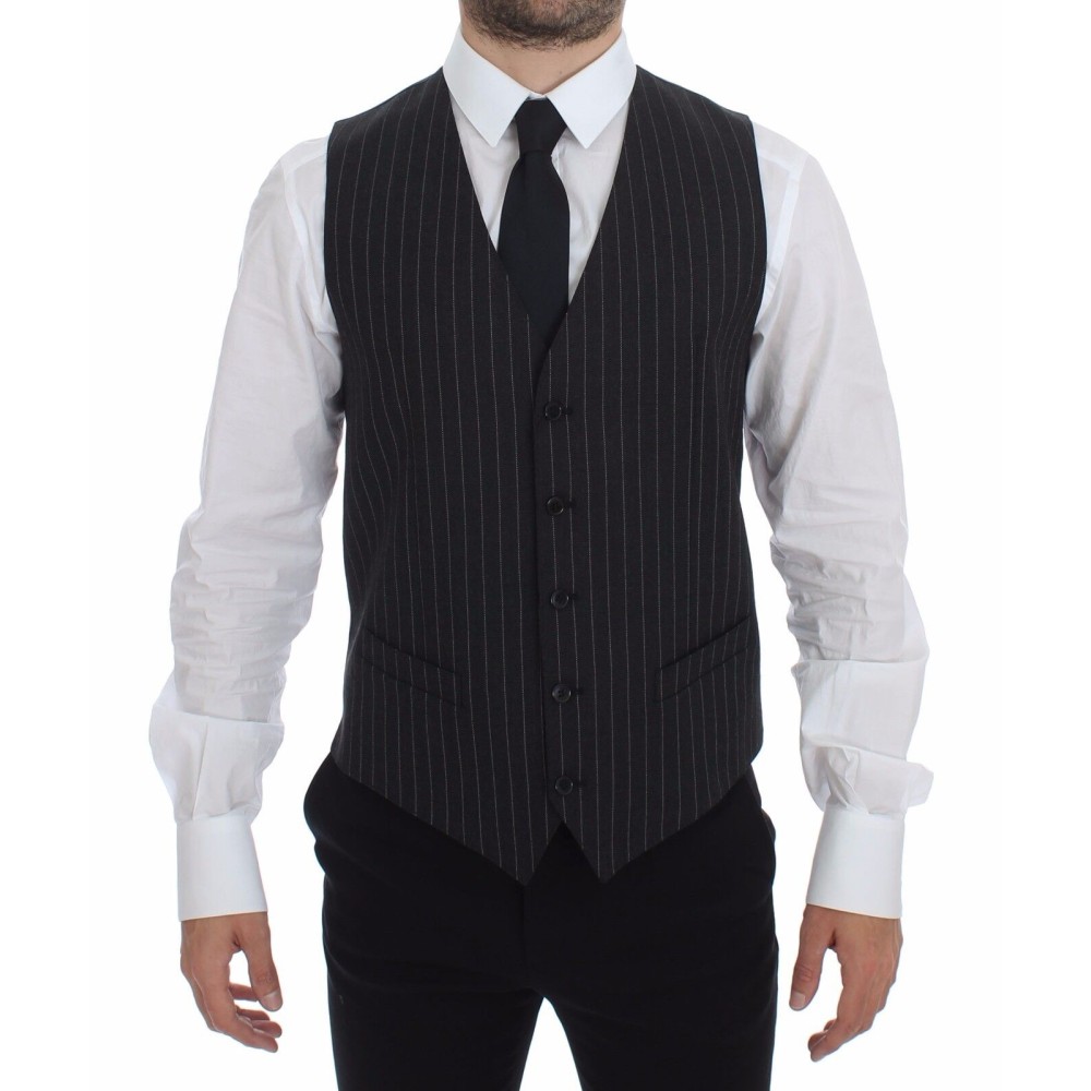 Dolce & Gabbana Elegantes graues gestreiftes Kleid Weste