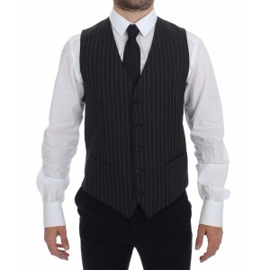 Dolce & Gabbana Elegantes graues gestreiftes Kleid Weste