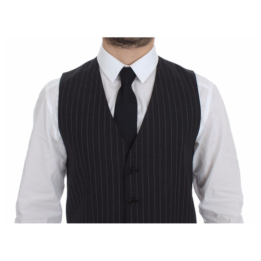 Dolce & Gabbana Elegantes graues gestreiftes Kleid Weste