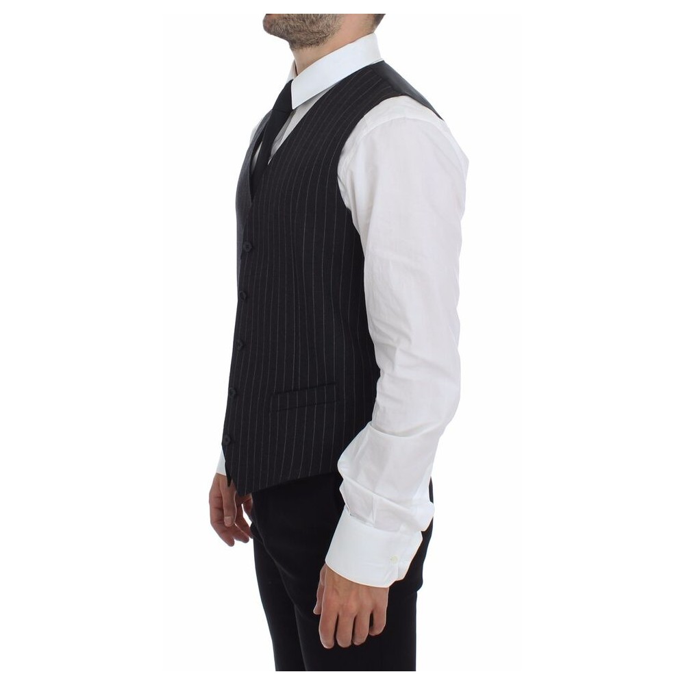 Dolce & Gabbana Elegantes graues gestreiftes Kleid Weste