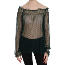 PINK MEMORIES Elegantes grünes Mesh-Top mit langen Ärmeln