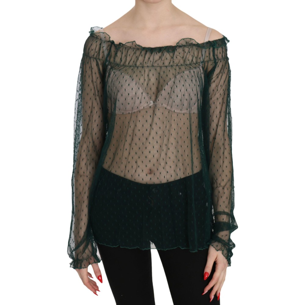 PINK MEMORIES Elegantes grünes Mesh-Top mit langen Ärmeln