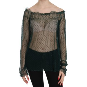 PINK MEMORIES Elegantes grünes Mesh-Top mit langen Ärmeln