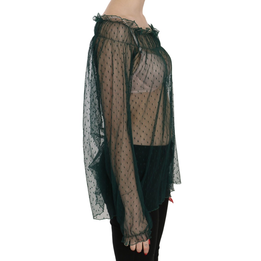 PINK MEMORIES Elegantes grünes Mesh-Top mit langen Ärmeln