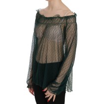 PINK MEMORIES Elegantes grünes Mesh-Top mit langen Ärmeln