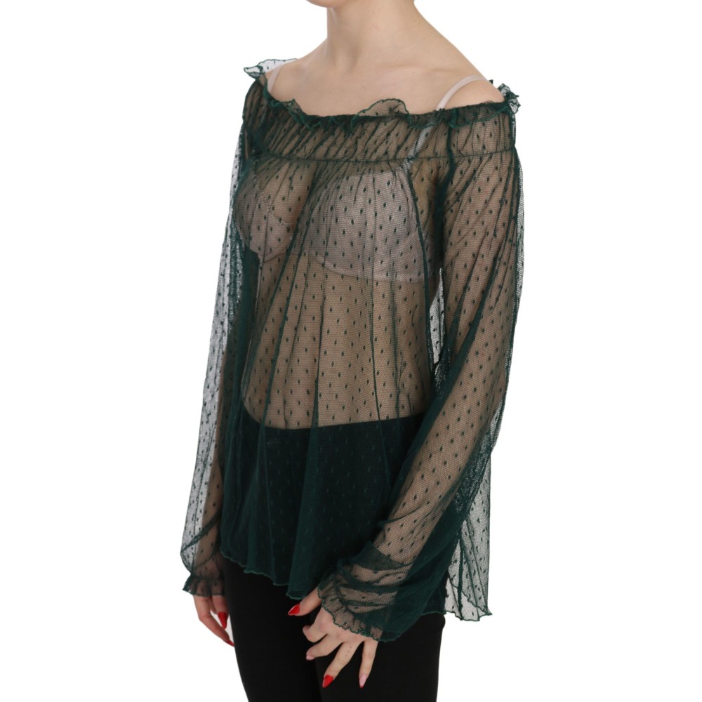 PINK MEMORIES Elegantes grünes Mesh-Top mit langen Ärmeln