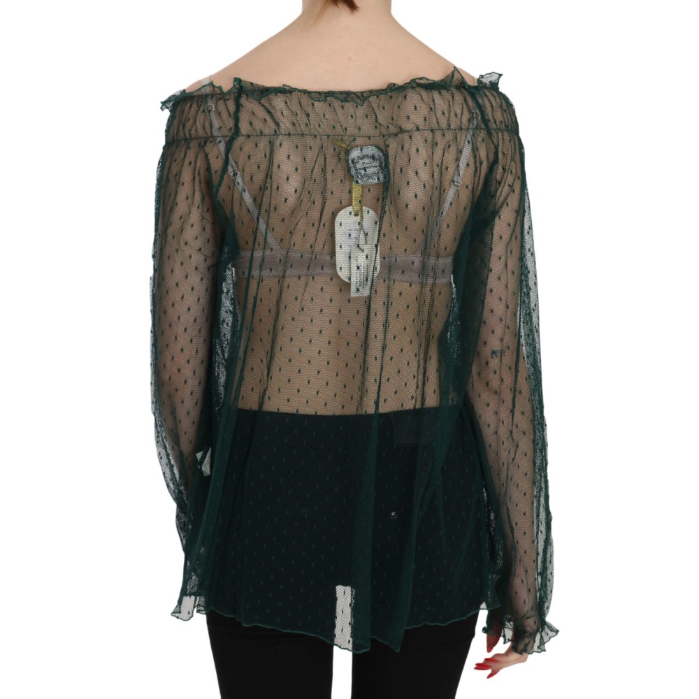 PINK MEMORIES Elegantes grünes Mesh-Top mit langen Ärmeln