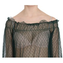 PINK MEMORIES Elegantes grünes Mesh-Top mit langen Ärmeln