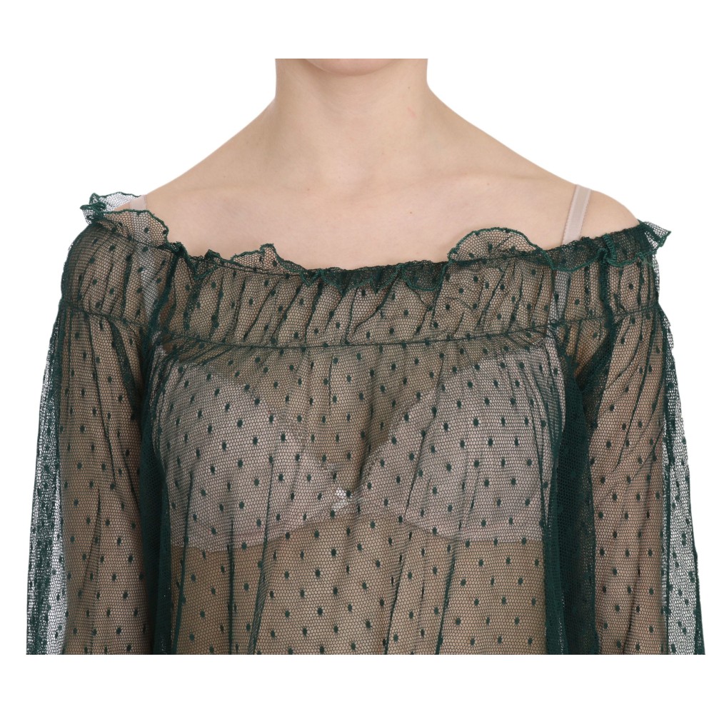 PINK MEMORIES Elegantes grünes Mesh-Top mit langen Ärmeln