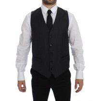 Dolce & Gabbana Elegantes Graues gestreiftes Wollkleid Weste