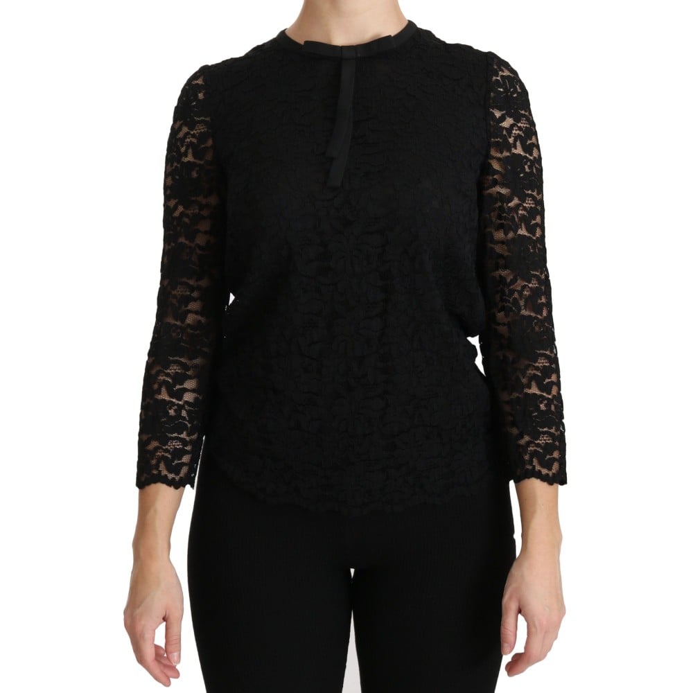 Dolce & Gabbana Elegante Schwarze Bluse mit Rundhalsausschnitt aus Spitze