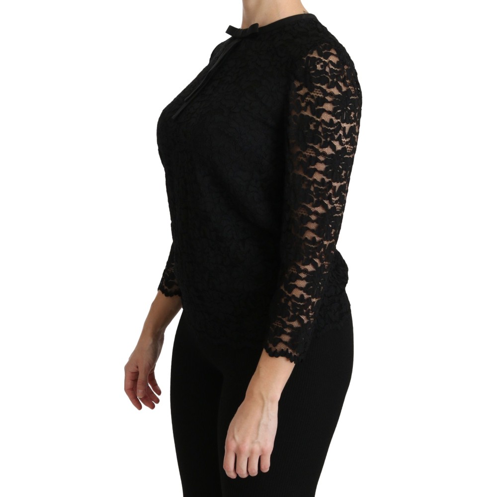 Dolce & Gabbana Elegante Schwarze Bluse mit Rundhalsausschnitt aus Spitze