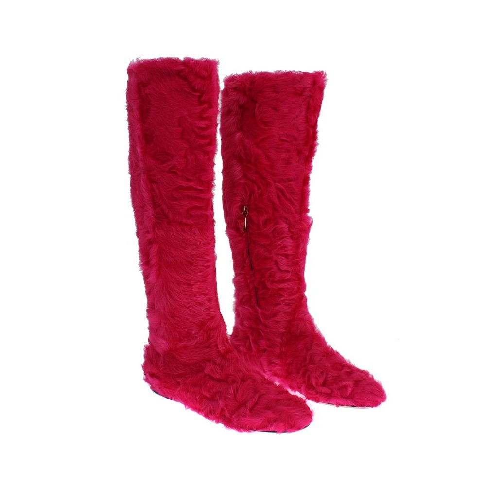 Dolce & Gabbana Elegante Stiefel aus rosa Lammfell