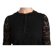 Dolce & Gabbana Elegante Schwarze Bluse mit Rundhalsausschnitt aus Spitze