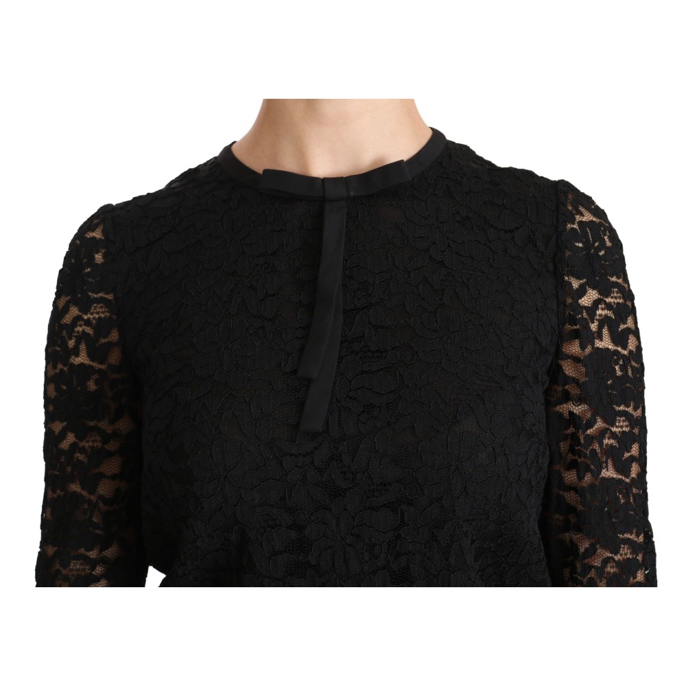 Dolce & Gabbana Elegante Schwarze Bluse mit Rundhalsausschnitt aus Spitze