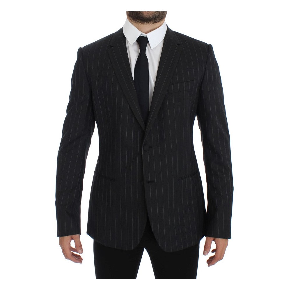 Dolce & Gabbana Schicke graue gestreifte Wollblazerjacke