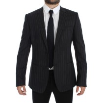 Dolce & Gabbana Schicke graue gestreifte Wollblazerjacke