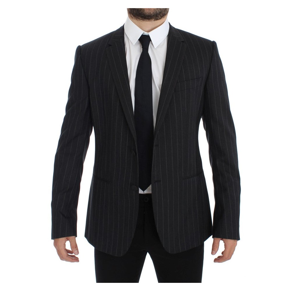 Dolce & Gabbana Schicke graue gestreifte Wollblazerjacke