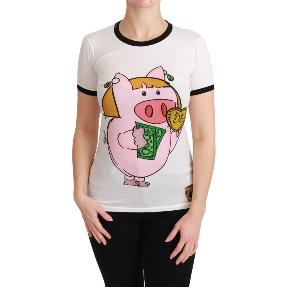 Dolce & Gabbana Elegantes weißes Baumwoll-T-Shirt mit Rundhalsausschnitt und Motiv