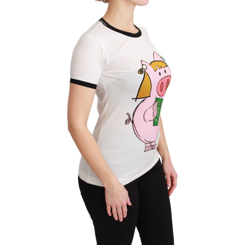 Dolce & Gabbana Elegantes weißes Baumwoll-T-Shirt mit Rundhalsausschnitt und Motiv