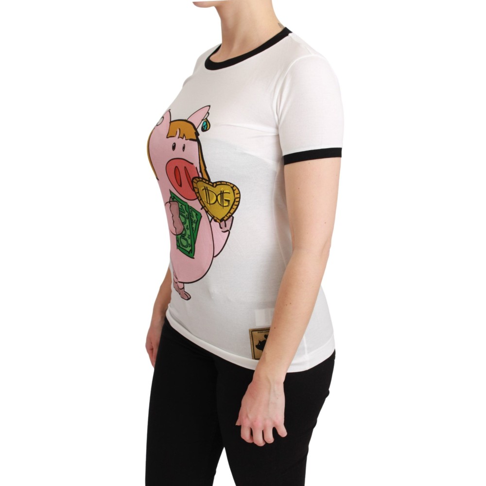 Dolce & Gabbana Elegantes weißes Baumwoll-T-Shirt mit Rundhalsausschnitt und Motiv