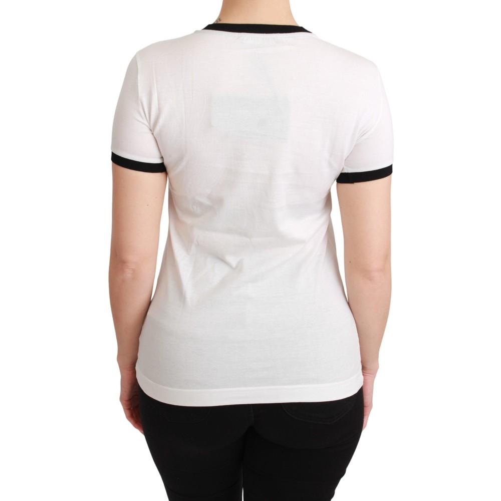 Dolce & Gabbana Elegantes weißes Baumwoll-T-Shirt mit Rundhalsausschnitt und Motiv