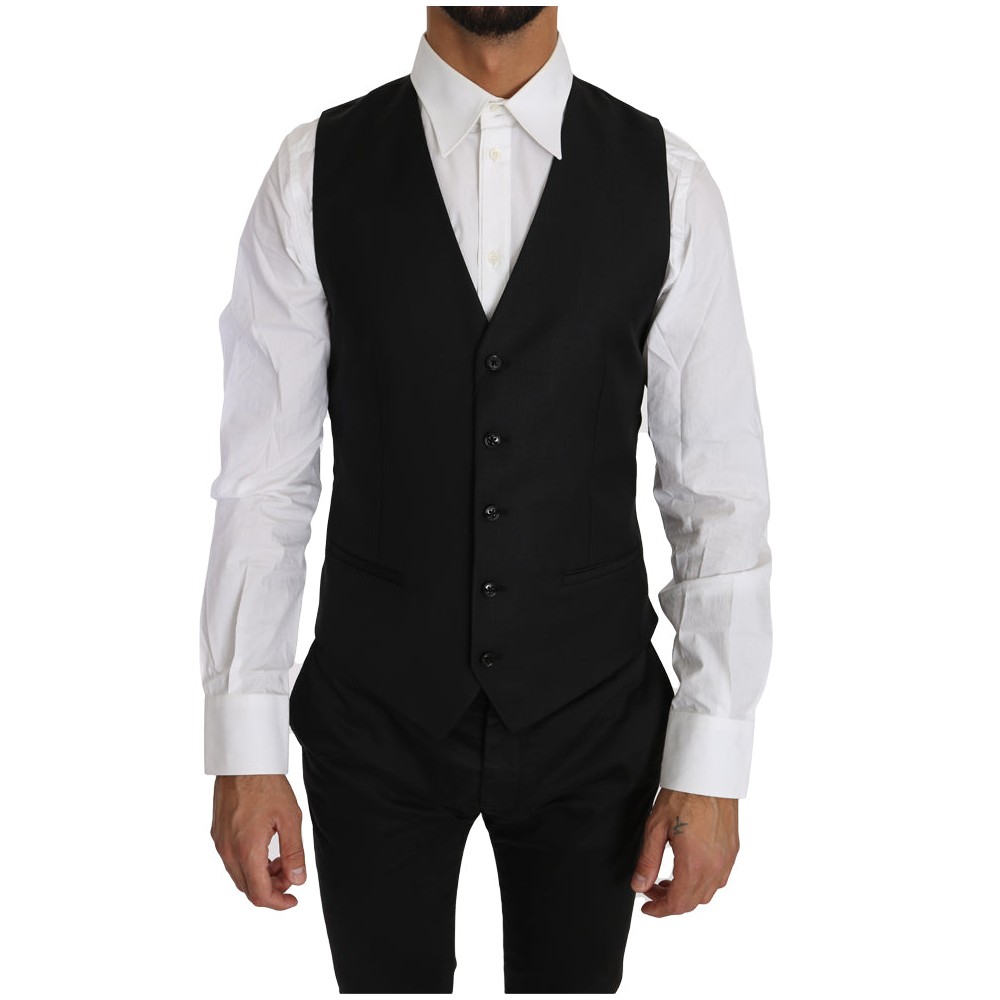 Dolce & Gabbana Formelle Weste aus Wolle und Seide in Schwarz