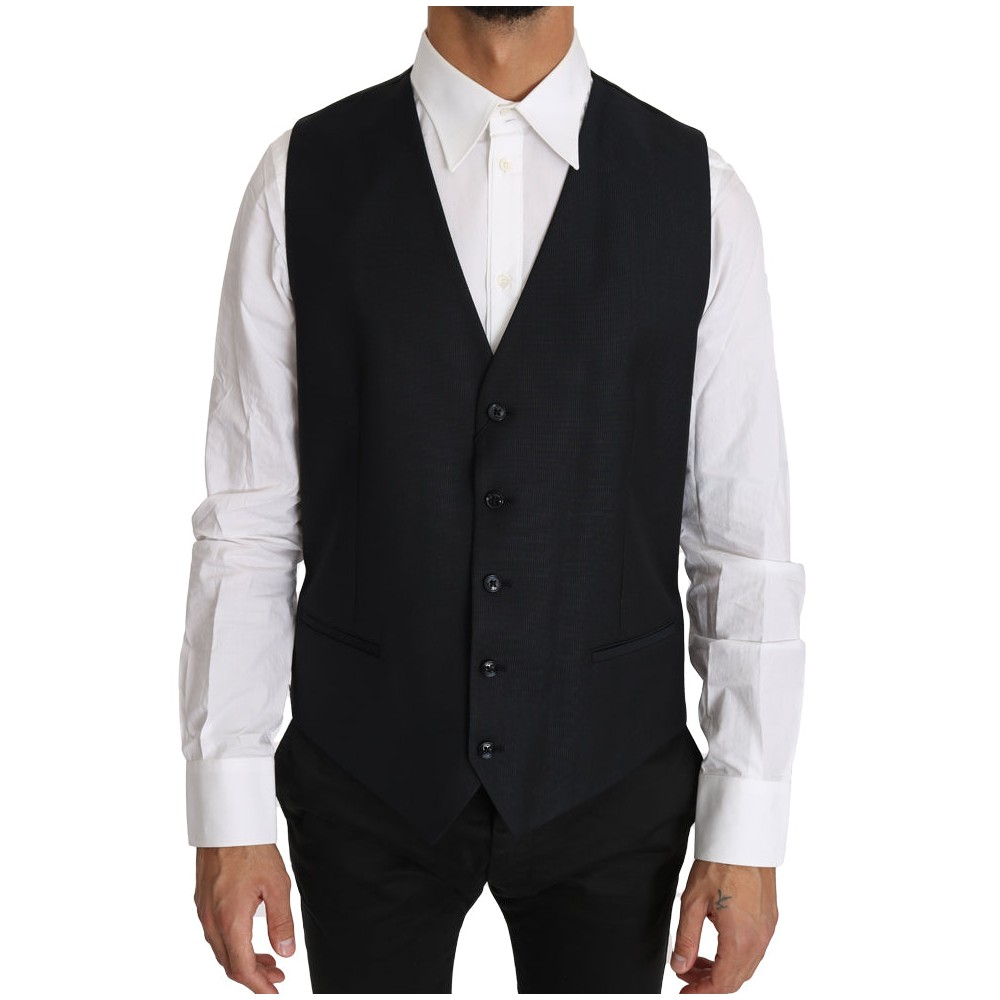Dolce & Gabbana Elegante graue Slim-Fit-Weste aus Wolle und Seide