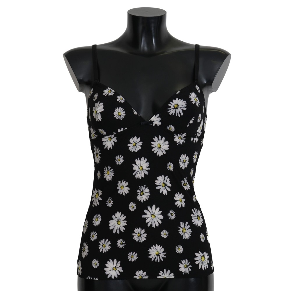 Dolce & Gabbana Elegantes Schwarzes Daisy Floral Lace Chemise Kleid