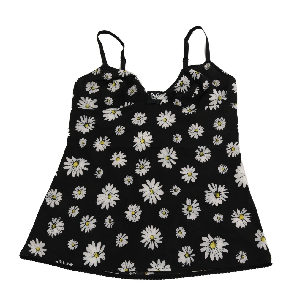 Dolce & Gabbana Elegantes Schwarzes Daisy Floral Lace Chemise Kleid