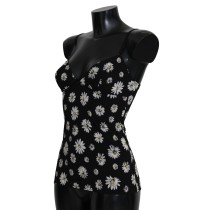 Dolce & Gabbana Elegantes Schwarzes Daisy Floral Lace Chemise Kleid