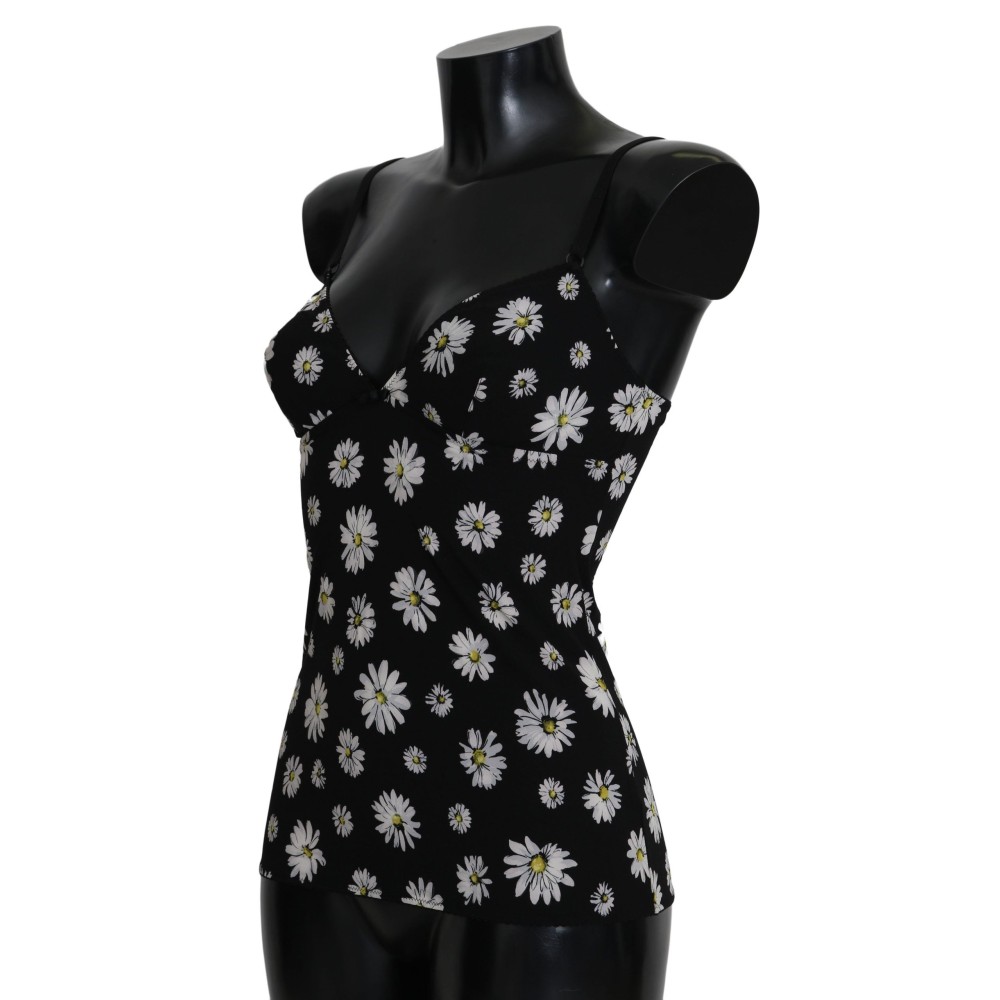 Dolce & Gabbana Elegantes Schwarzes Daisy Floral Lace Chemise Kleid