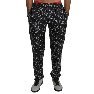 Dolce & Gabbana Elegante schwarze Seidenhose mit Musikinstrumentenaufdruck